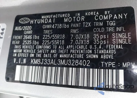 2021 Hyundai Tucson Sel from USA, damaged, VIN KM8J33AL3MU328402
